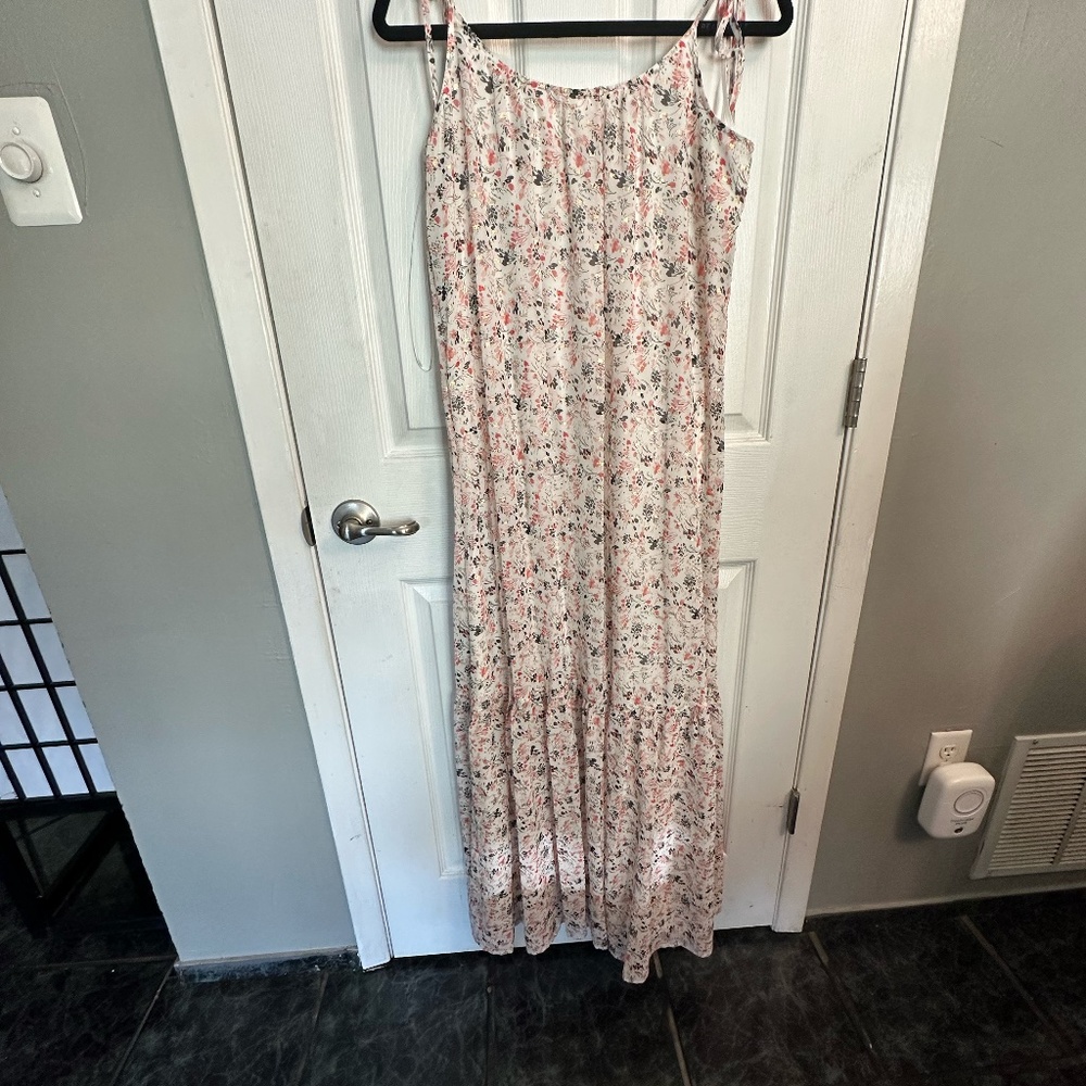 Express Sundress, Medium, Cream with orange, black and gold flowers